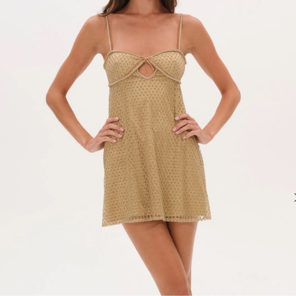 NWT For Love & Lemons Glitter Slip Dress Size XL $169 Gold